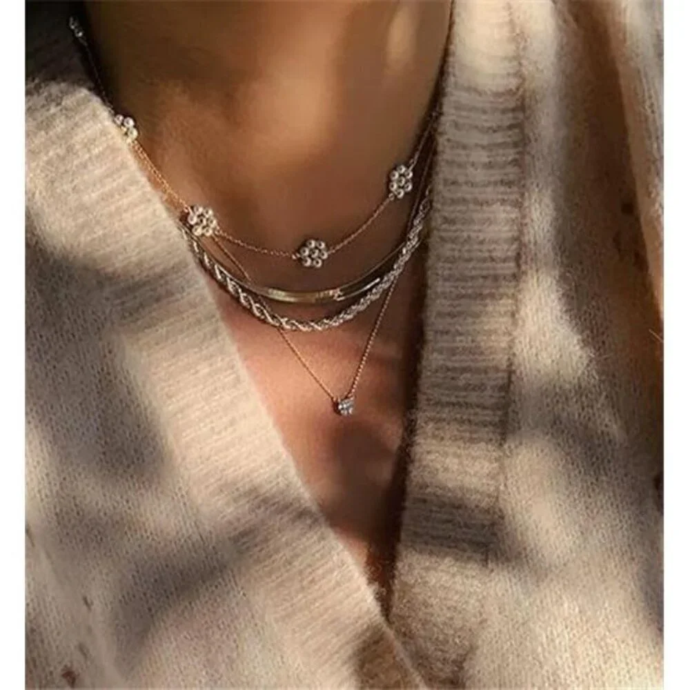 Daisy Pearl Necklace Choker for Women Flower 14K Gold Plated Stainless